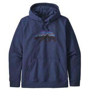 Patagonia Navy Blue Hoodie with Multicolor Bear Design